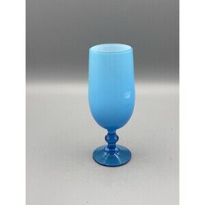 Vintage Carlo Moretti Murano Sky Blue White Interior Wine Glass Goblet 5 inches